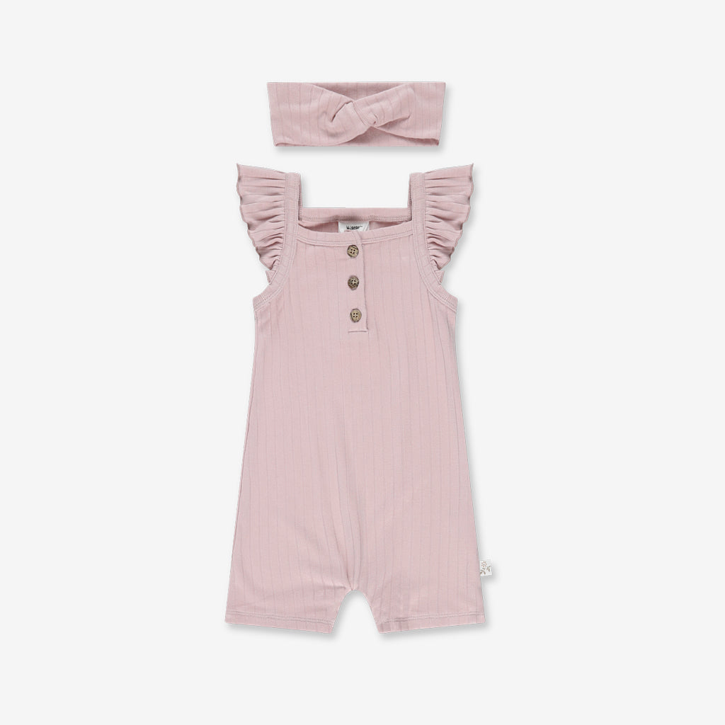 ชุดเอี๋ยมแขนบานและที่คาดผมสำหรับเด็กผู้หญิง RIB2 - สีชมพูวินเทจ 