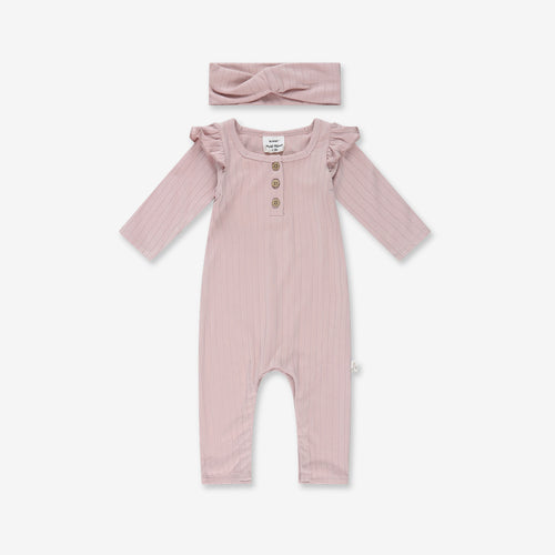 Baby Girl Flared Sleeves Overall & Hair Band RIB - S24