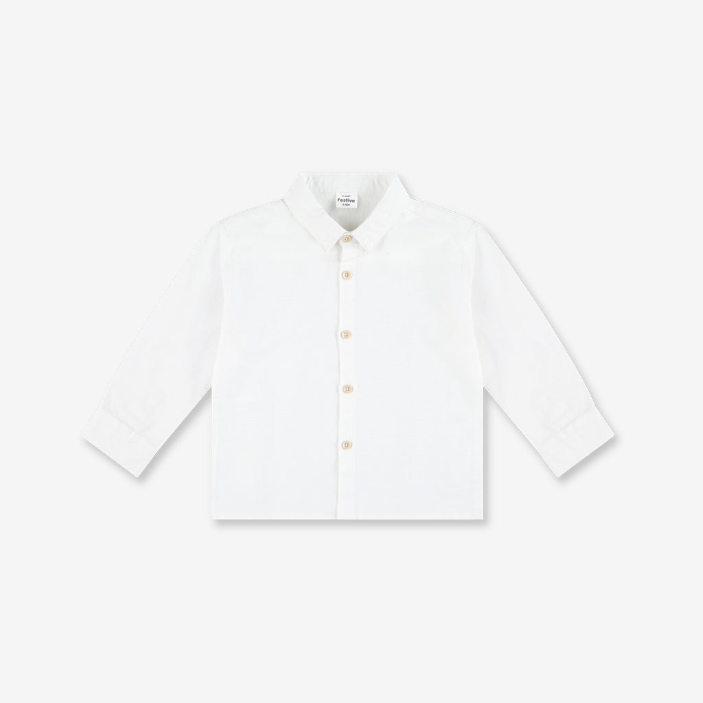 เสื้อเชิ้ตผ้าลินินแขนยาวติดกระดุมสำหรับเด็กผู้ชาย WB 