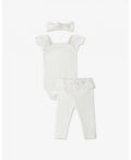 Frilled Sleeve Bodysuit & Log Pants Set + Head band H - H1