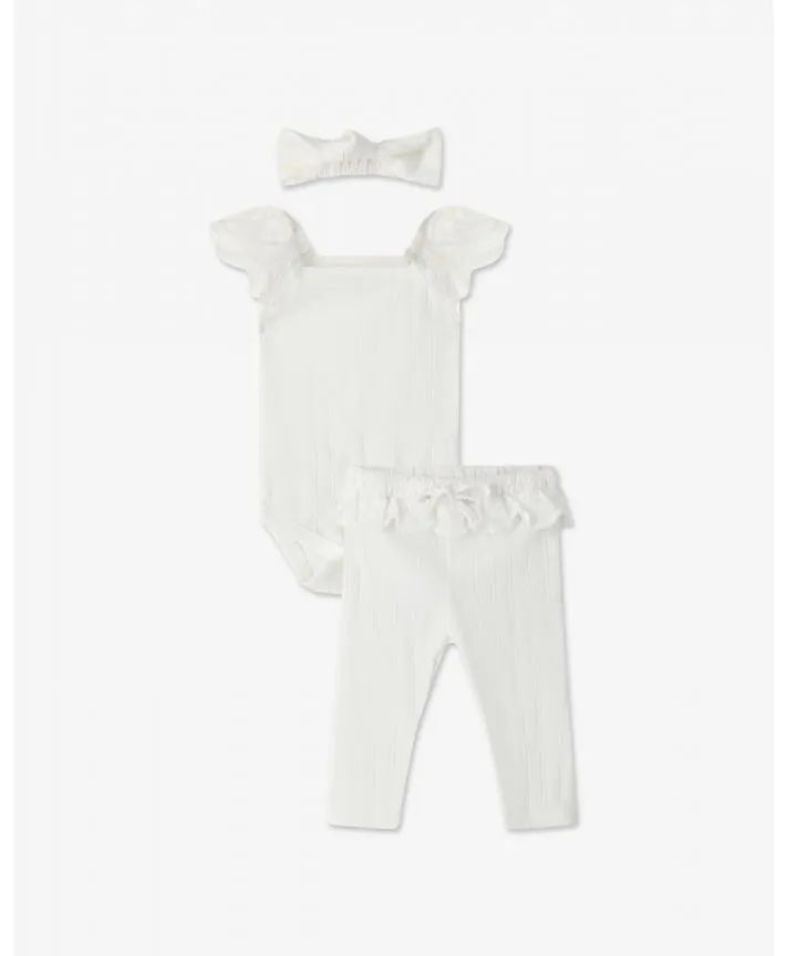 Frilled Sleeve Bodysuit & Log Pants Set + Head band H - H1