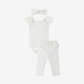 Frilled Sleeve Bodysuit & Log Pants Set + Head band H - H1a