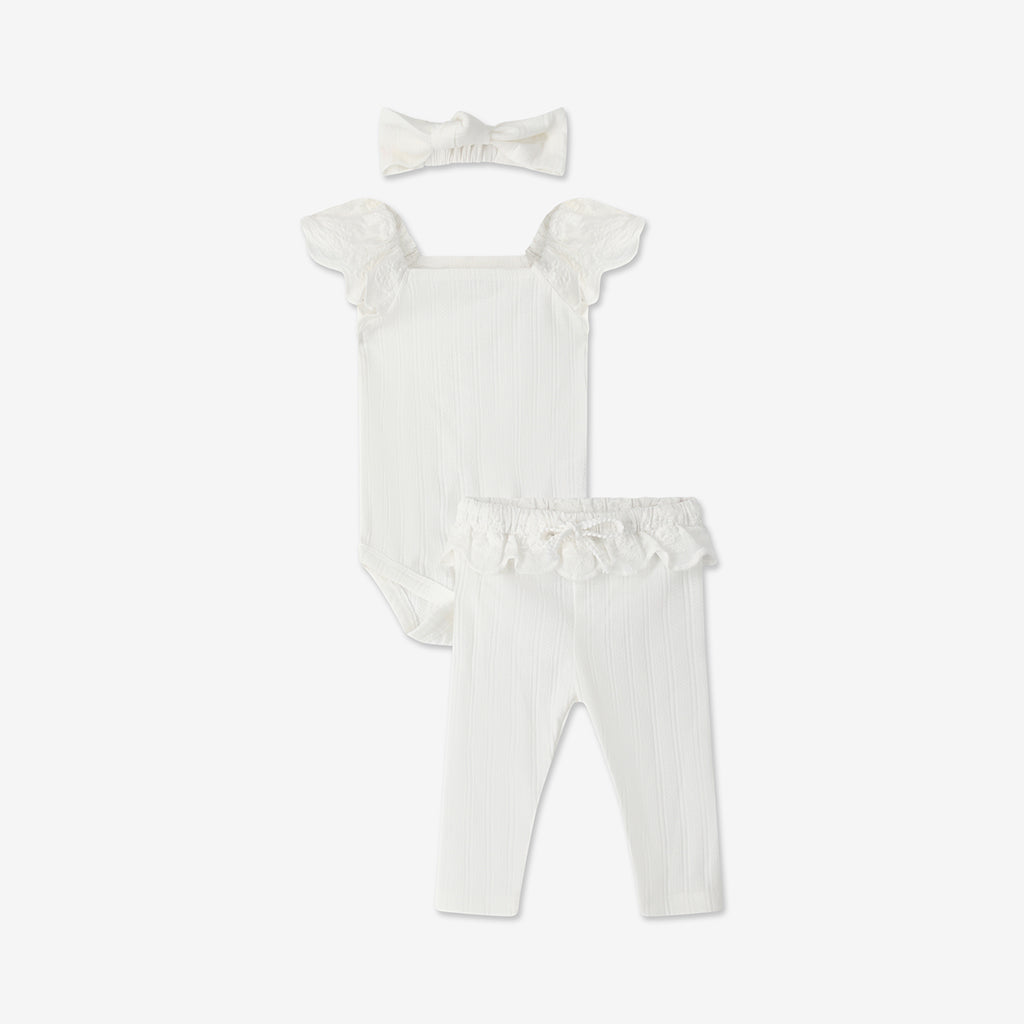 Frilled Sleeve Bodysuit & Log Pants Set + Head band H - H1a