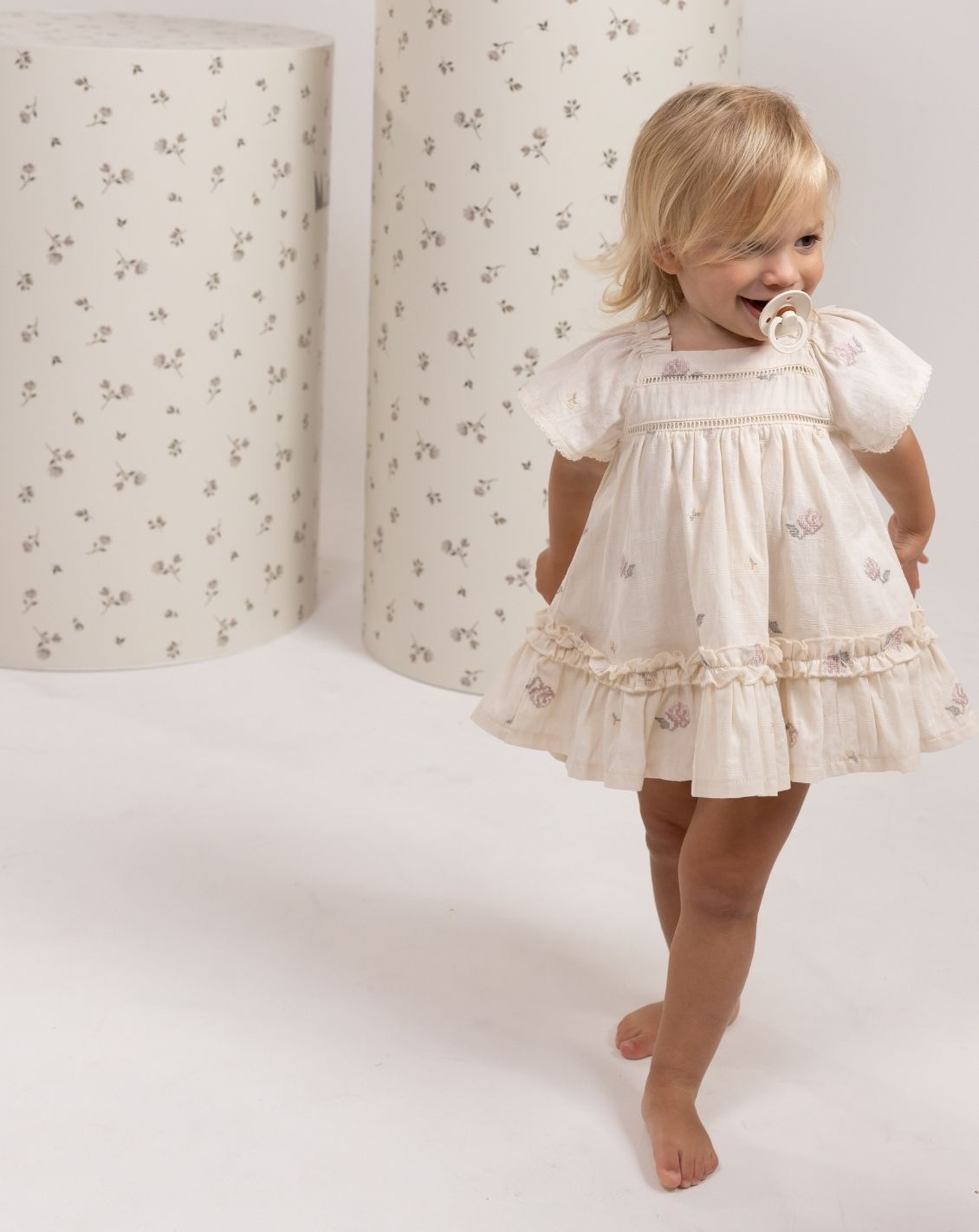Embroidered Short Sleeve Dress & Bloomers Set + Headband H6
