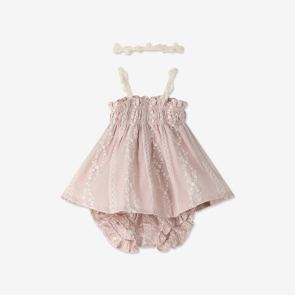 Strappy Embroidered Dress & Bloomers Set + Headbans H - H8