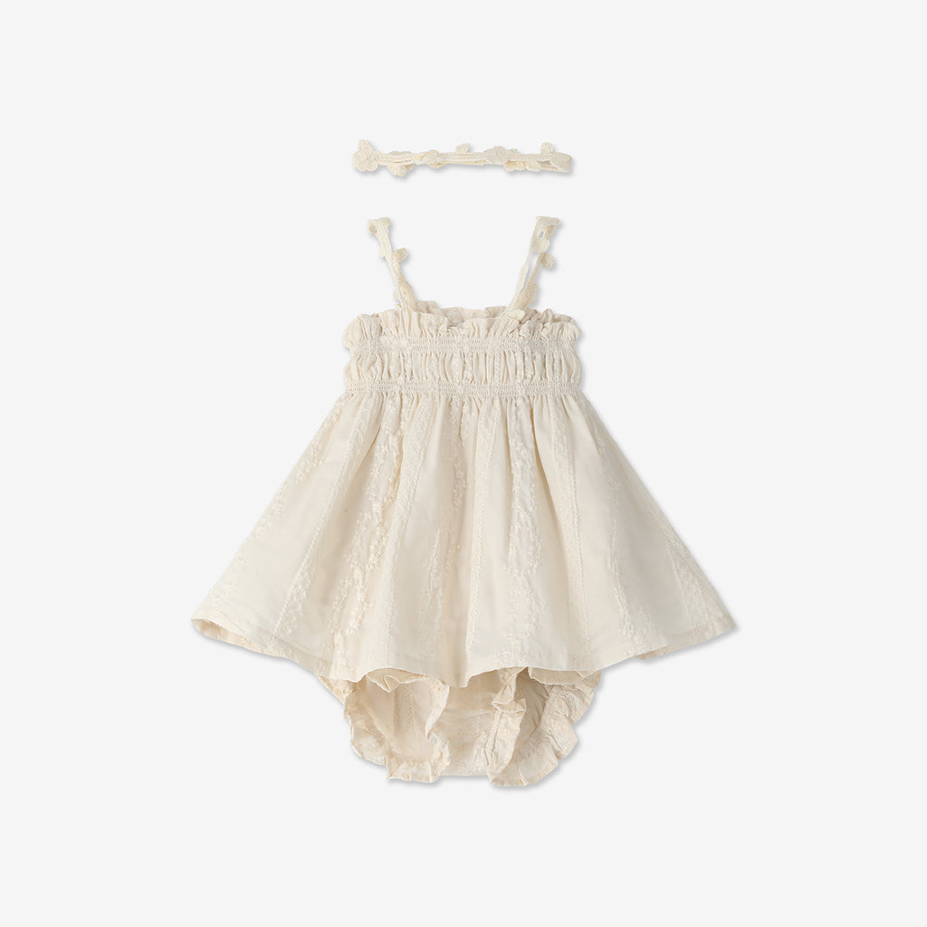 Strappy Embroidered Dress & Bloomers Set + Headbans H - H8