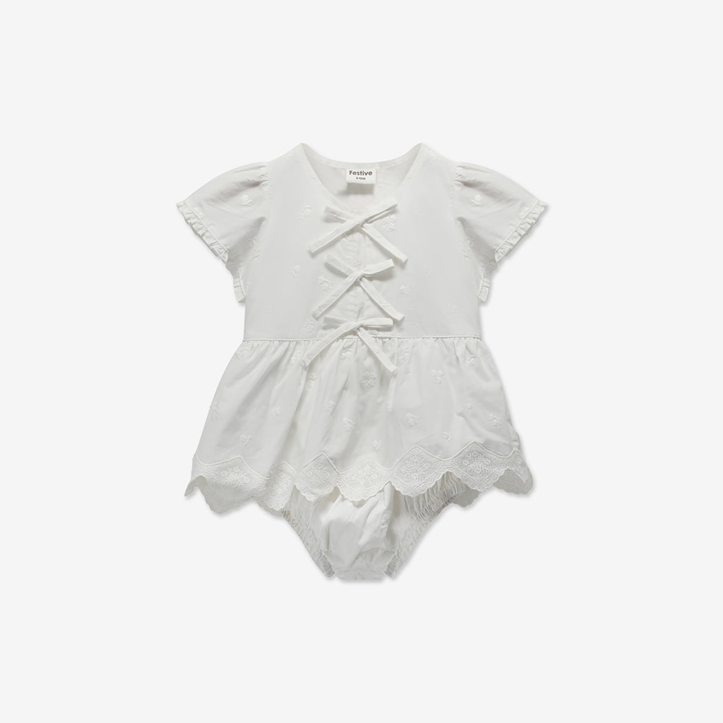 Tied Bows Woven Dress & Bloomers Set H - H9