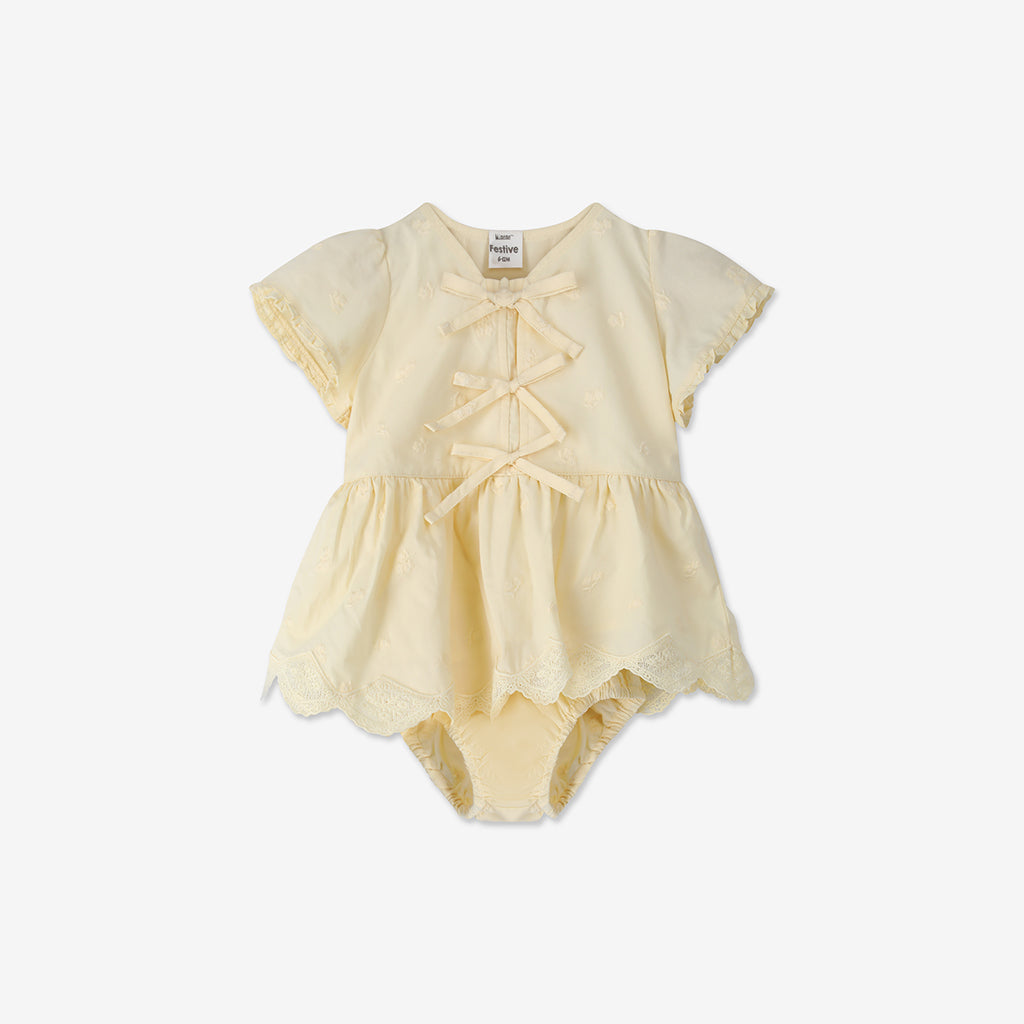 Tied Bows Woven Dress & Bloomers Set H - H9