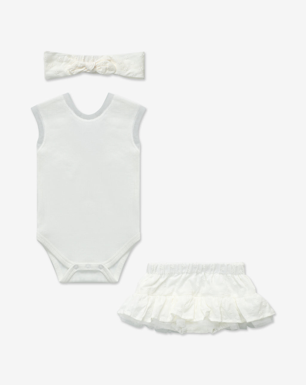 Ribbed Bodysuit & Embroidered Skrit Set + Headband H37