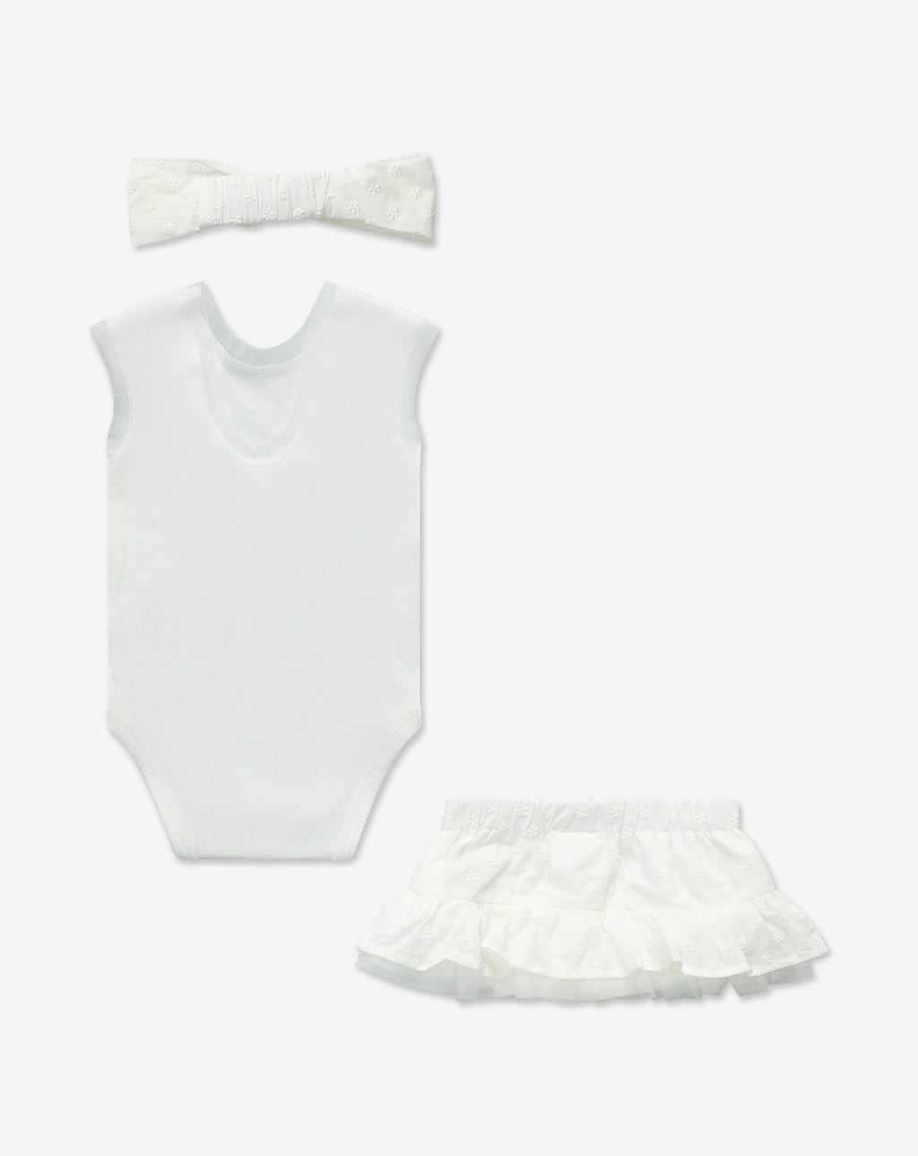 Ribbed Bodysuit & Embroidered Skrit Set + Headband H37