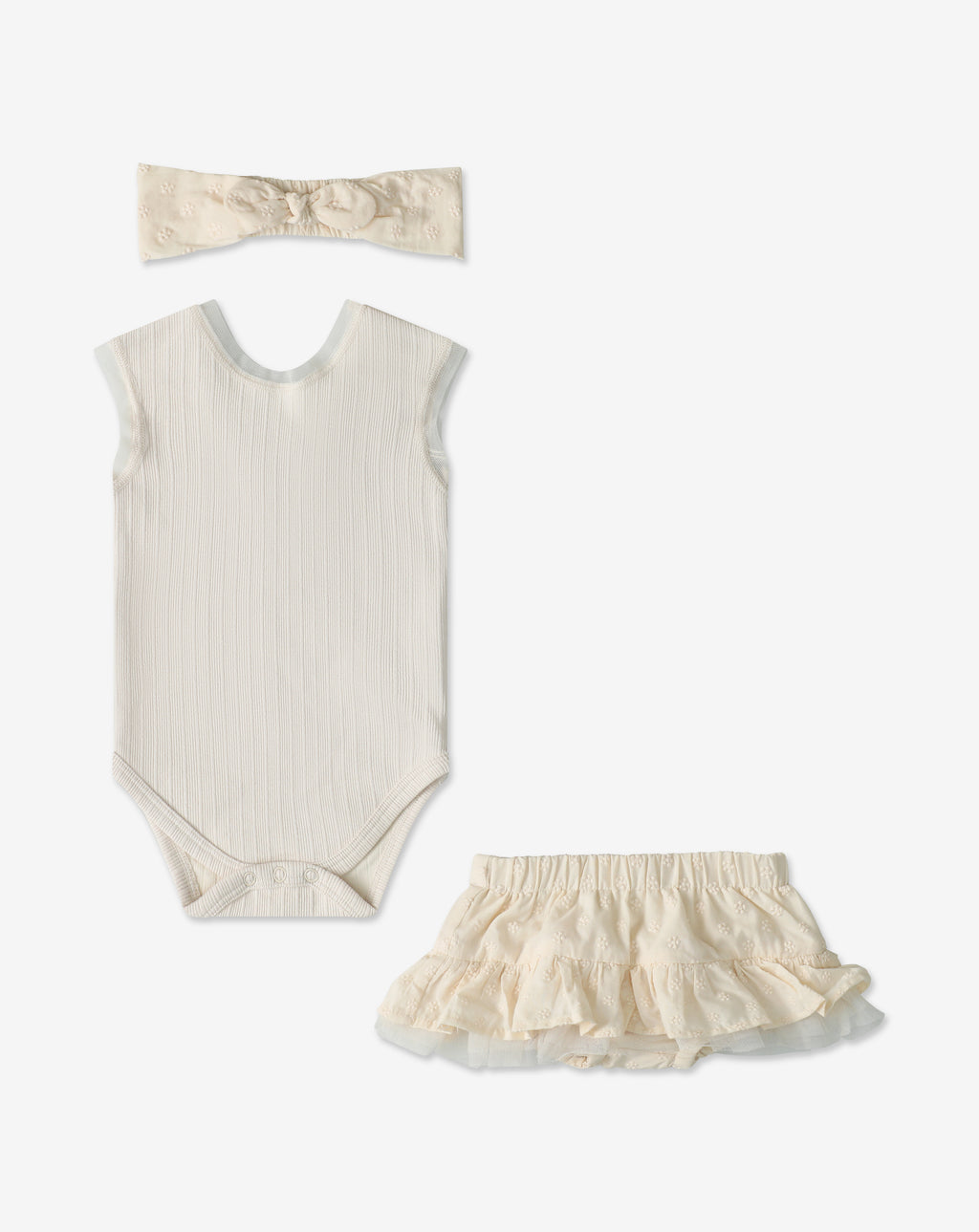 Ribbed Bodysuit & Embroidered Skrit Set + Headband H37