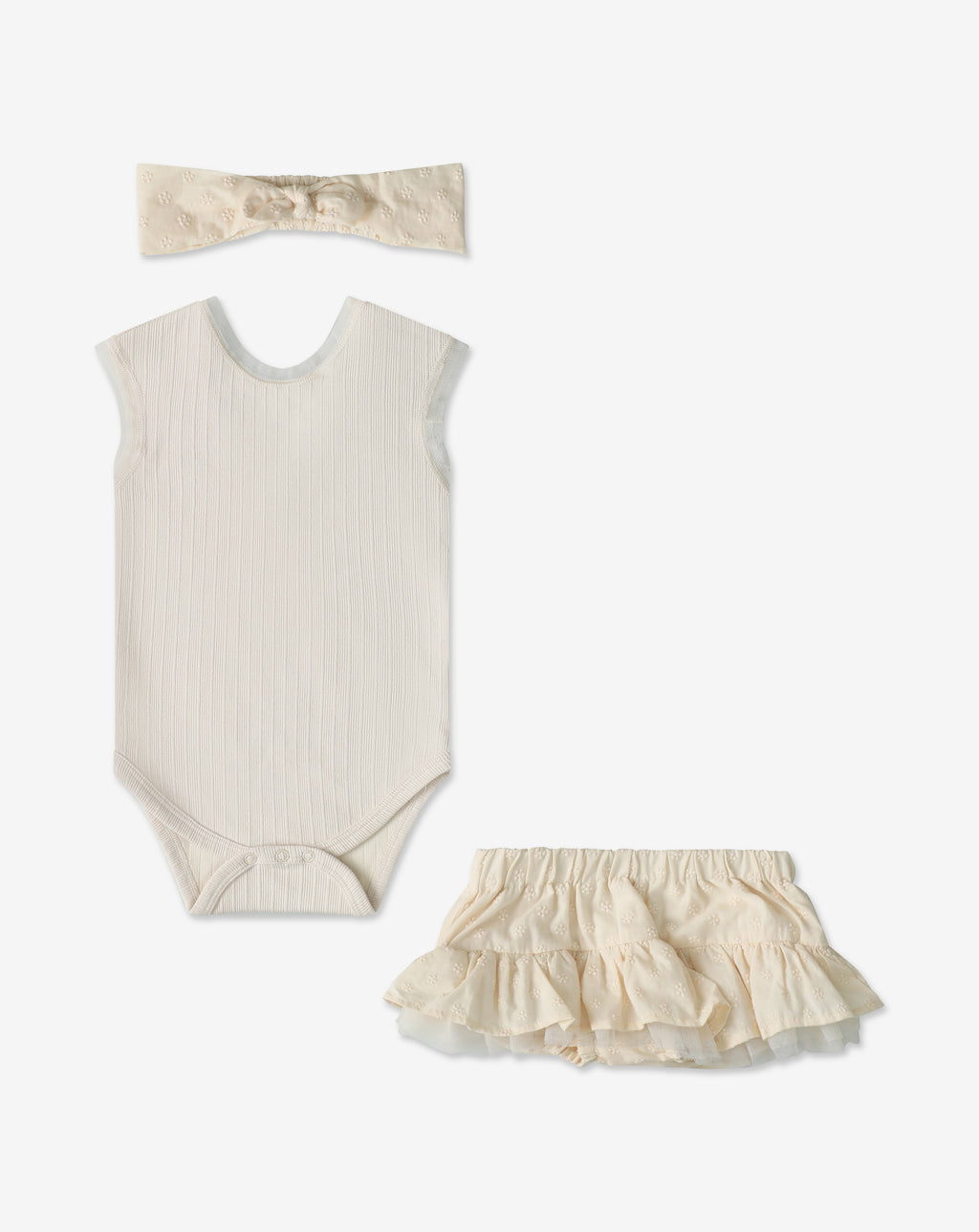 Ribbed Bodysuit & Embroidered Skrit Set + Headband H37