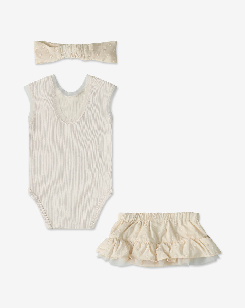 Ribbed Bodysuit & Embroidered Skrit Set + Headband H37