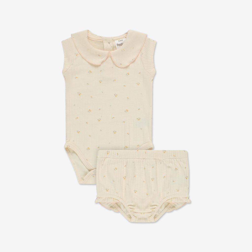 Pointelle Bodysuit with Collar & Pants Set RIB - RIB1