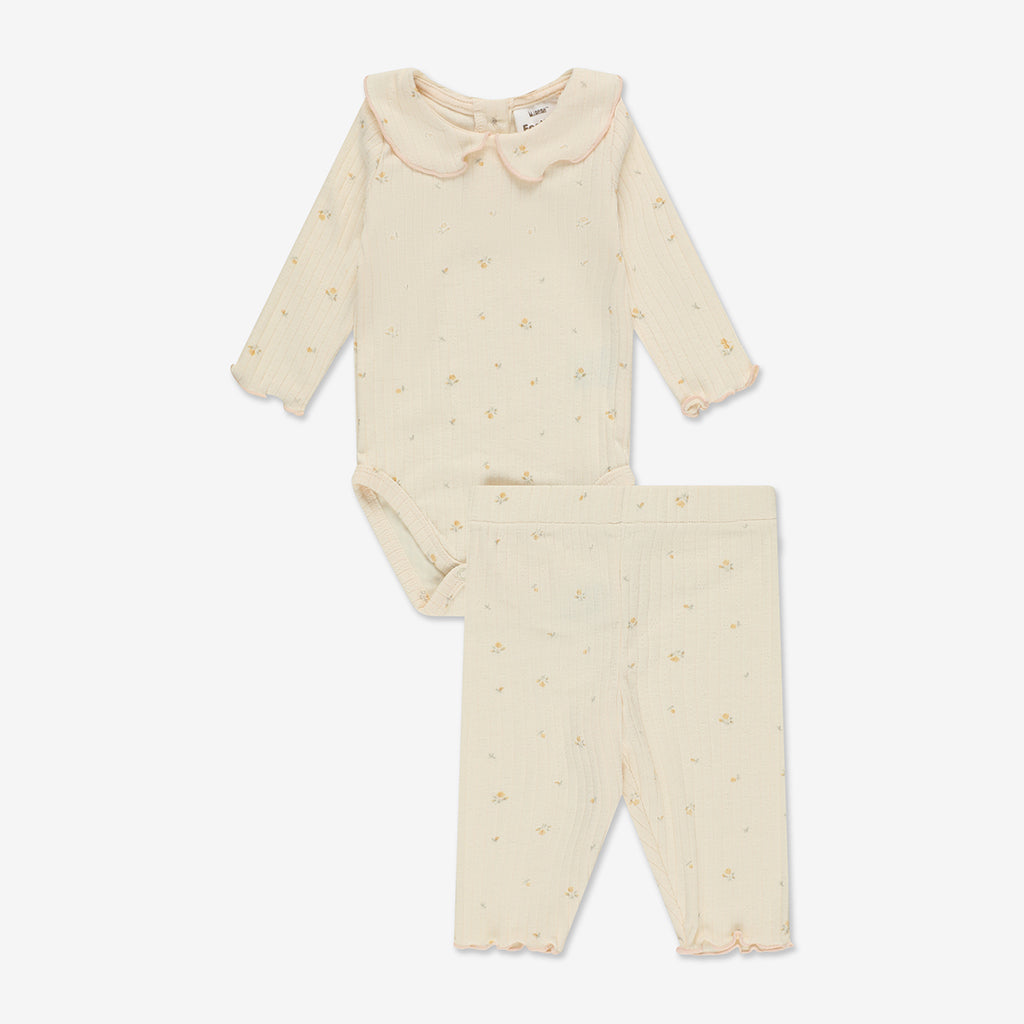 Pointelle Bodysuit with Collar & Pants Set RIB - RIB1
