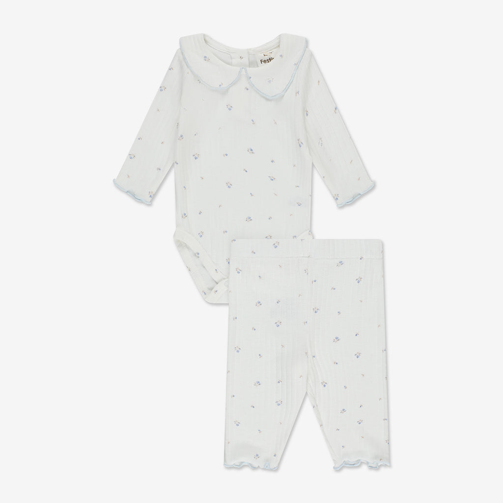 Pointelle Bodysuit with Collar & Pants Set RIB - RIB1