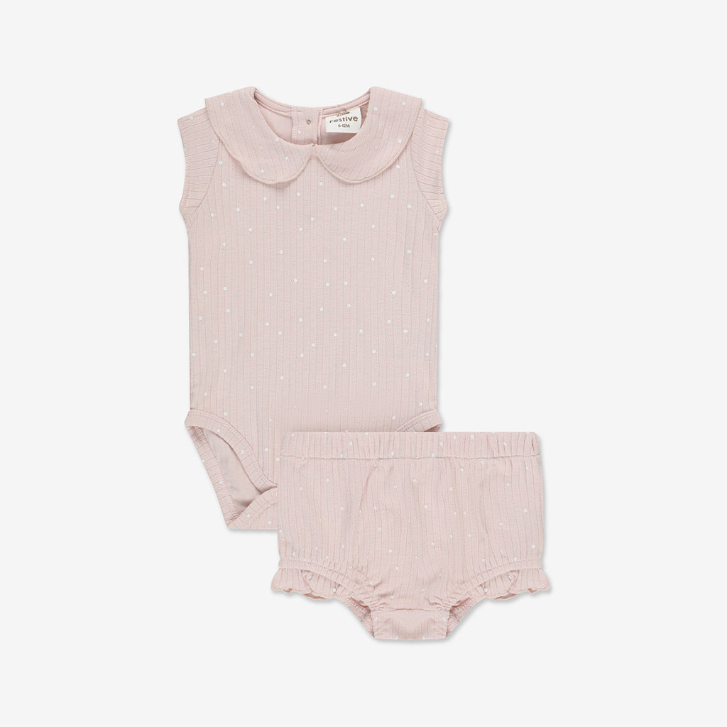 Pointelle Bodysuit with Collar & Pants Set RIB - RIB1