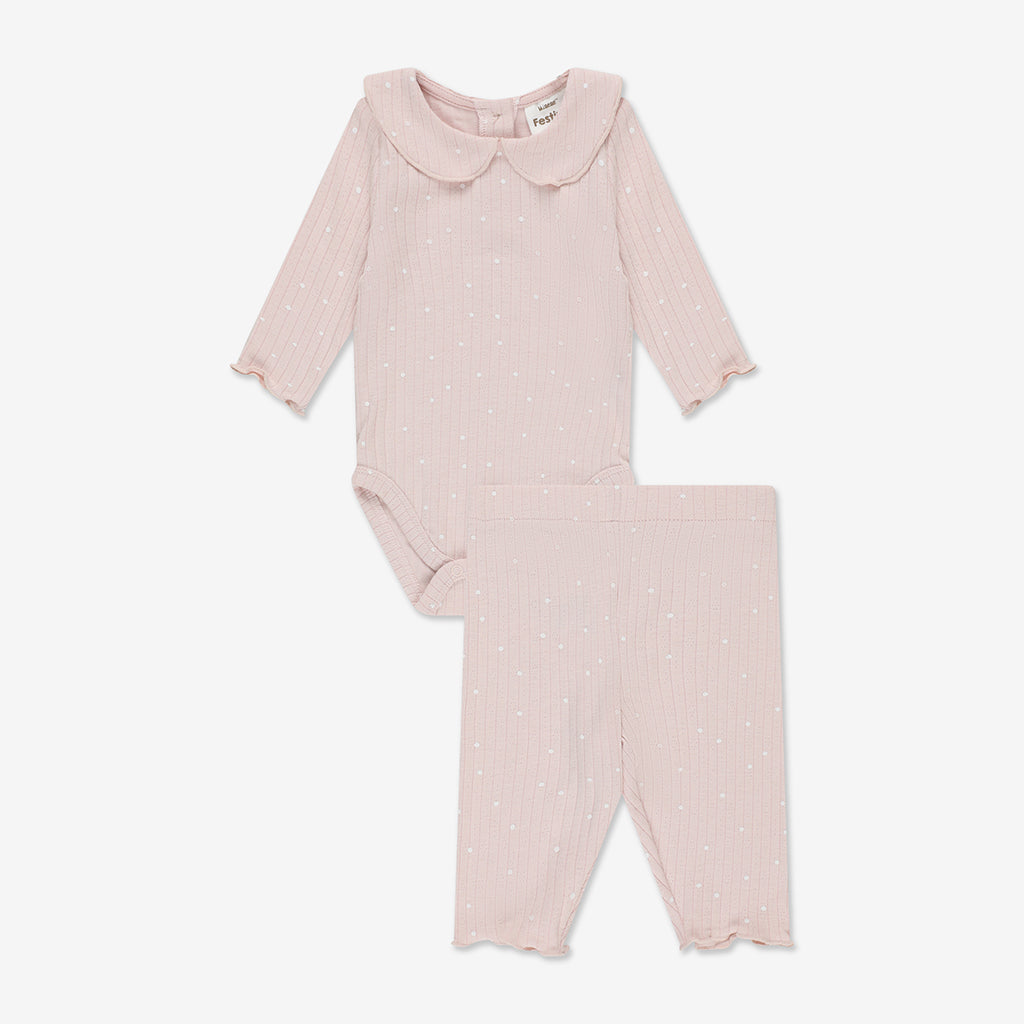 Pointelle Bodysuit with Collar & Pants Set RIB - RIB1