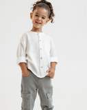 Buttoned Linen Shirt With Grandad Collar WB15