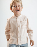 Buttoned Linen Shirt With Grandad Collar WB15